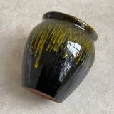 Petit vase en céramique vintage avec glaçure goutte à goutte jaune