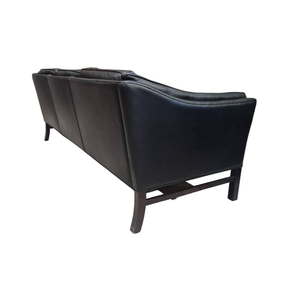 Vintage Scandinavian Black Leather Sofa Attributed to Frederik Kayser