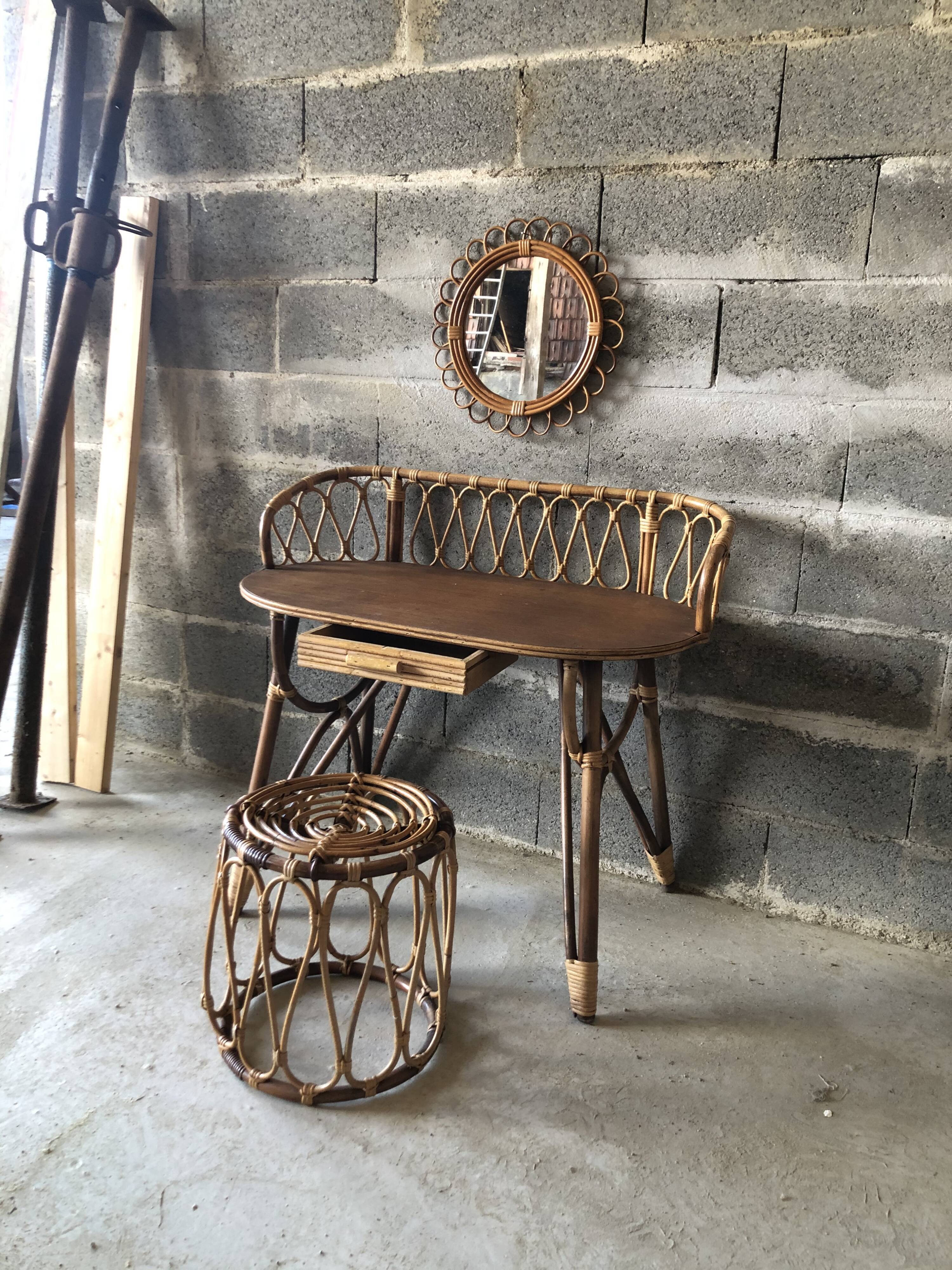 Vintage rattan dressing table 1960