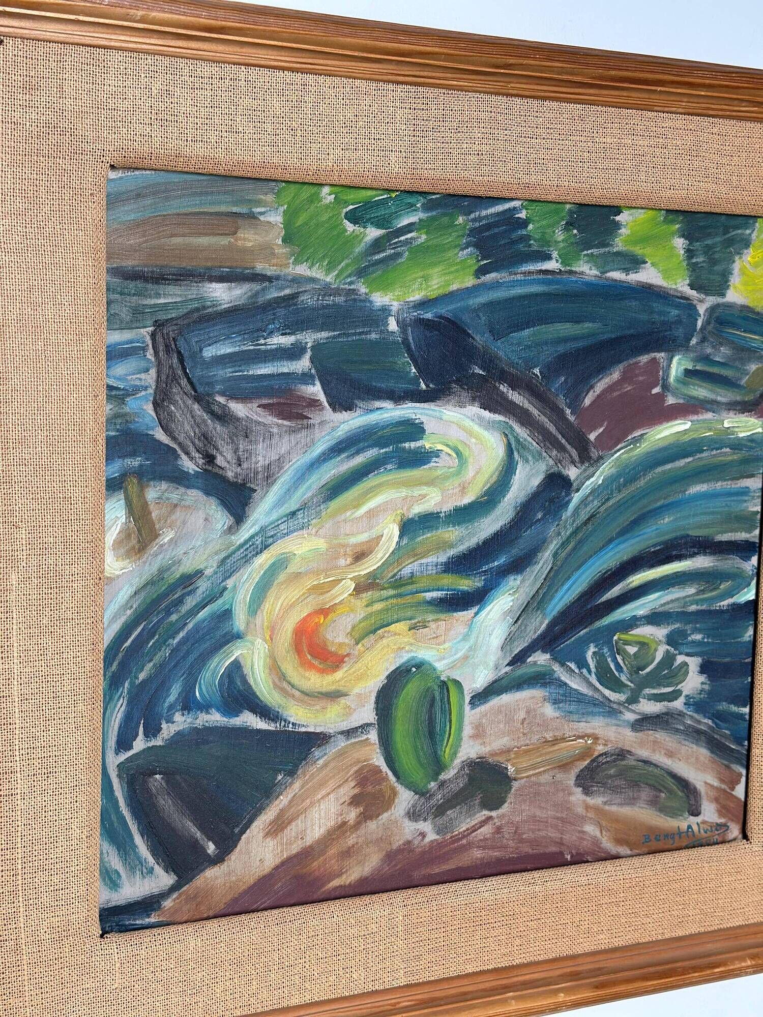 Original Swedish Oil On Panel – “Composition” By Bengt Alwö – Vintage & Framed 62 × 60 Cm (24.4" × 23.6")