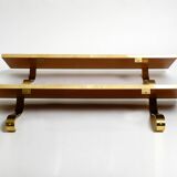 Two 1960s large Aldo Tura shelves made of wood and goatskin in beige