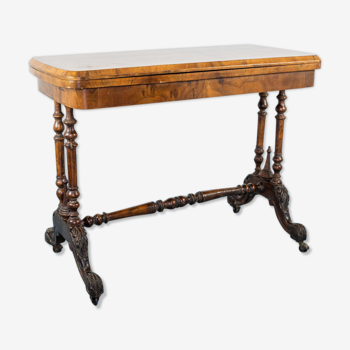 Table table poker and ancient writing root walnut intarsio 19th century
