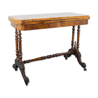 Table table poker and ancient writing root walnut intarsio 19th century