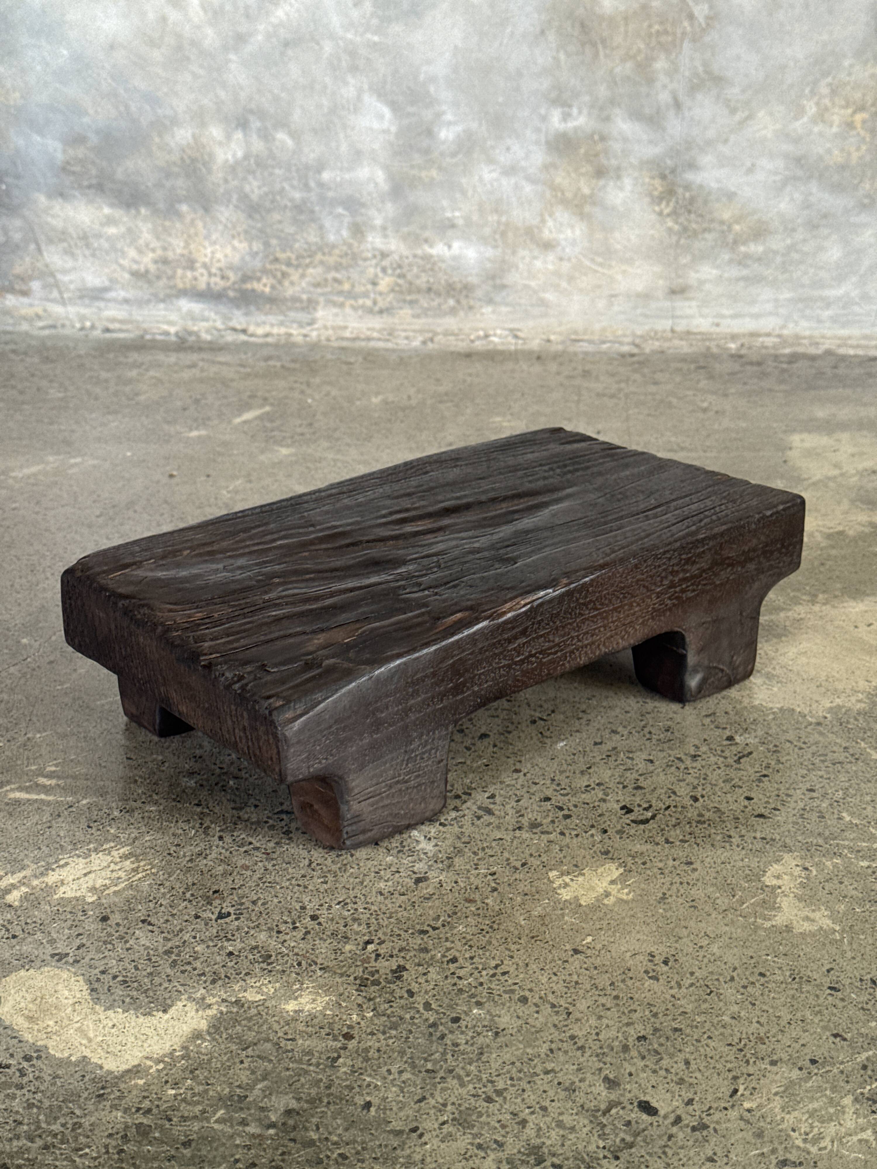 Small stool, black solid teak accent stool wabi-sabi L30 W8.5 H6.