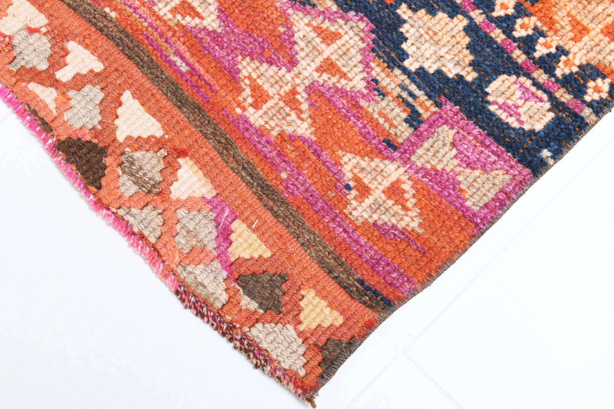Brown & Pink Tribal Vintage Runner Rug, 83x294Cm