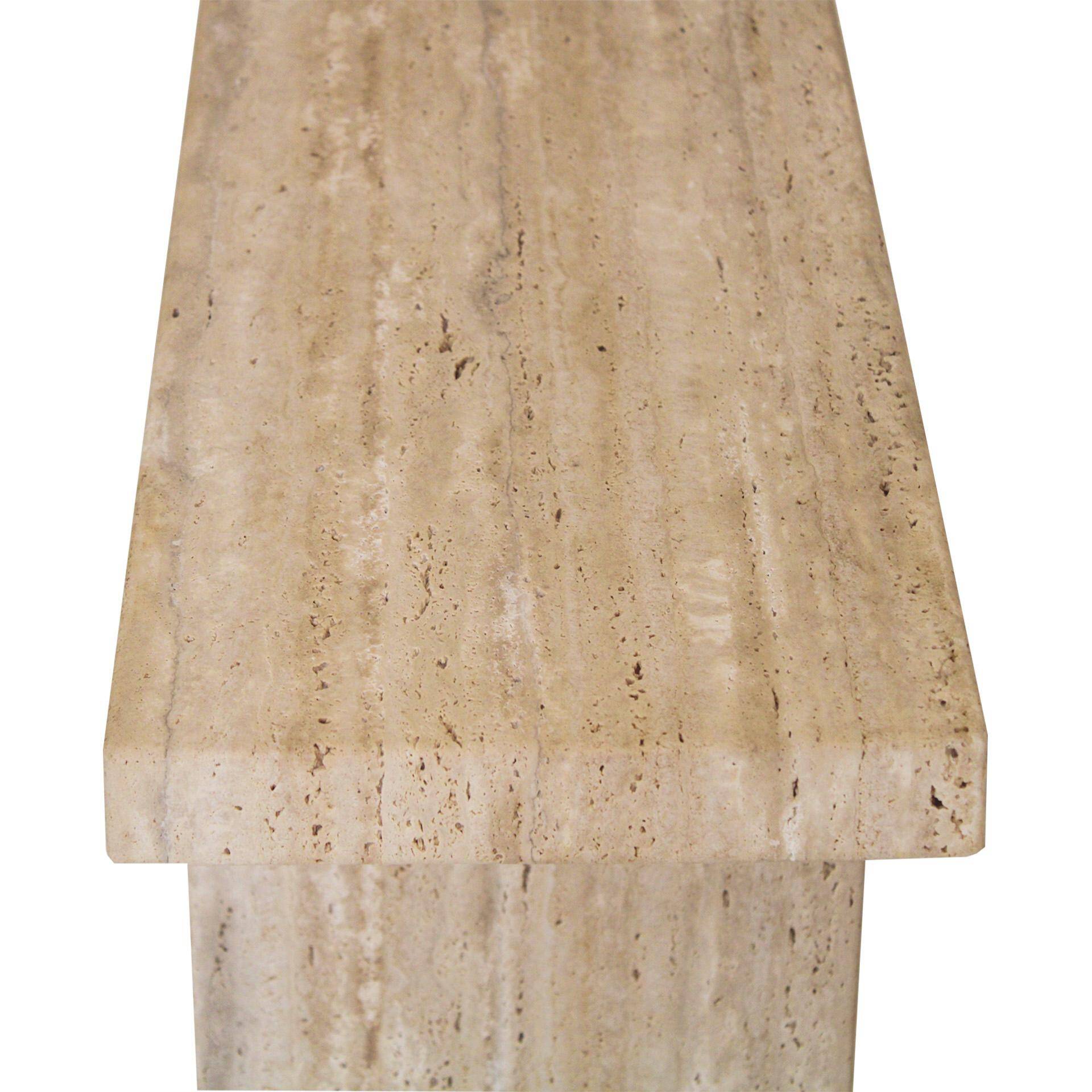 Modern Pair of Italian Ivory Travertine Consoles with Semi-Circular Arches