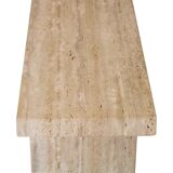 Modern Pair of Italian Ivory Travertine Consoles with Semi-Circular Arches