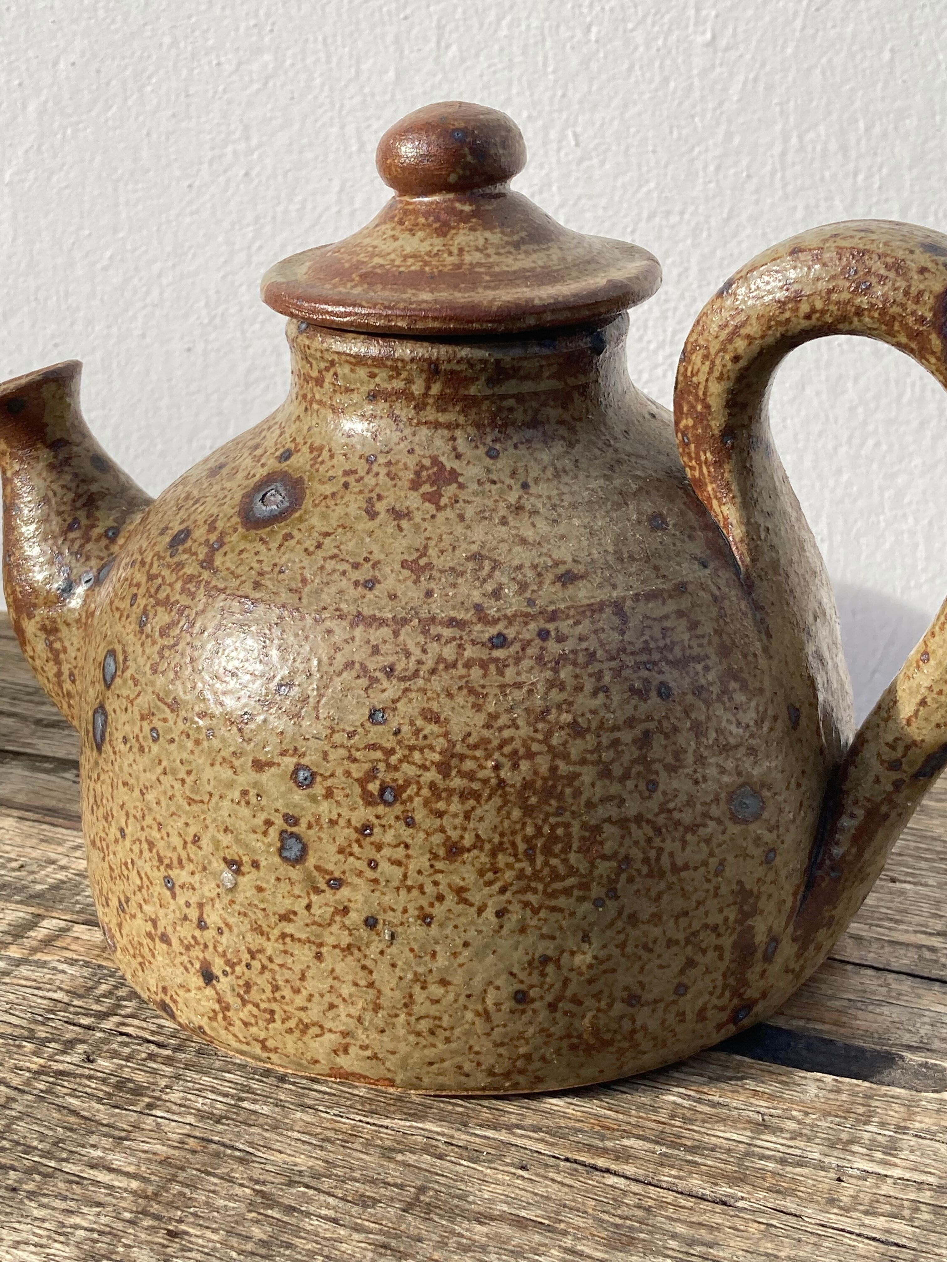 Breton stoneware teapot / vintage glazed ceramic pottery