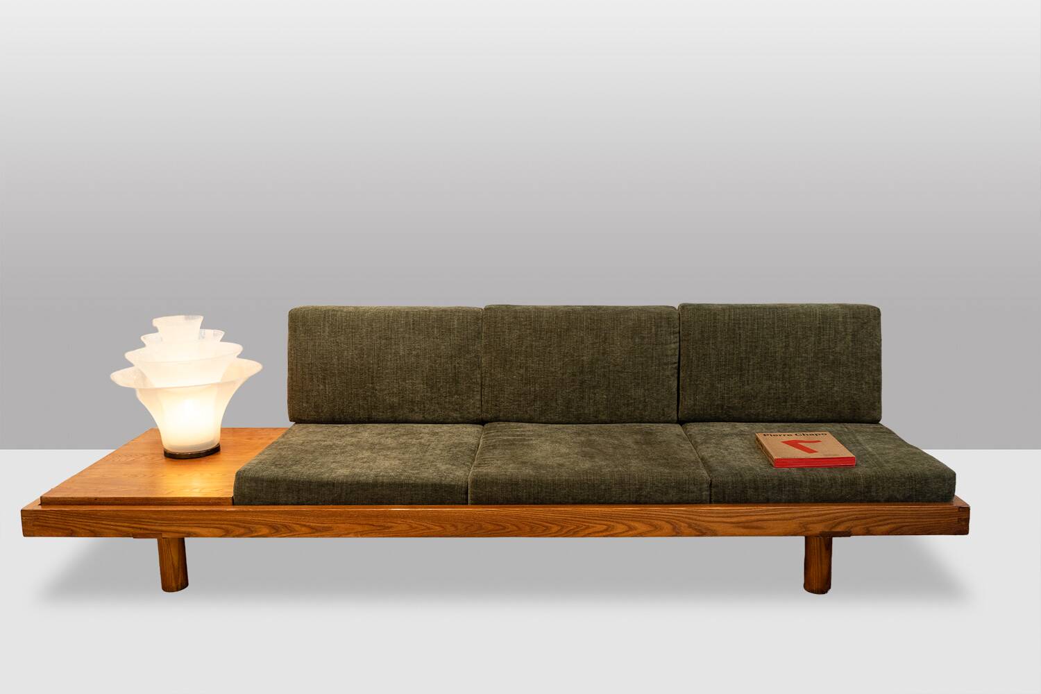 Pierre Chapo. "L09" three-seater bench in blonde elm. 1990s.