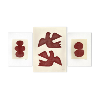 Set of 3 terracotta paintings signed Eawy