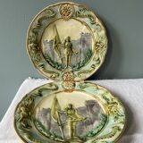 Set of two plates late nineteenth in slip Jeanne d'Arc