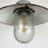 Green enamel and cast iron industrial pendant light, 1960s