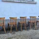 Series of 5 bistro/bohemian beech chairs - vintage - 1950