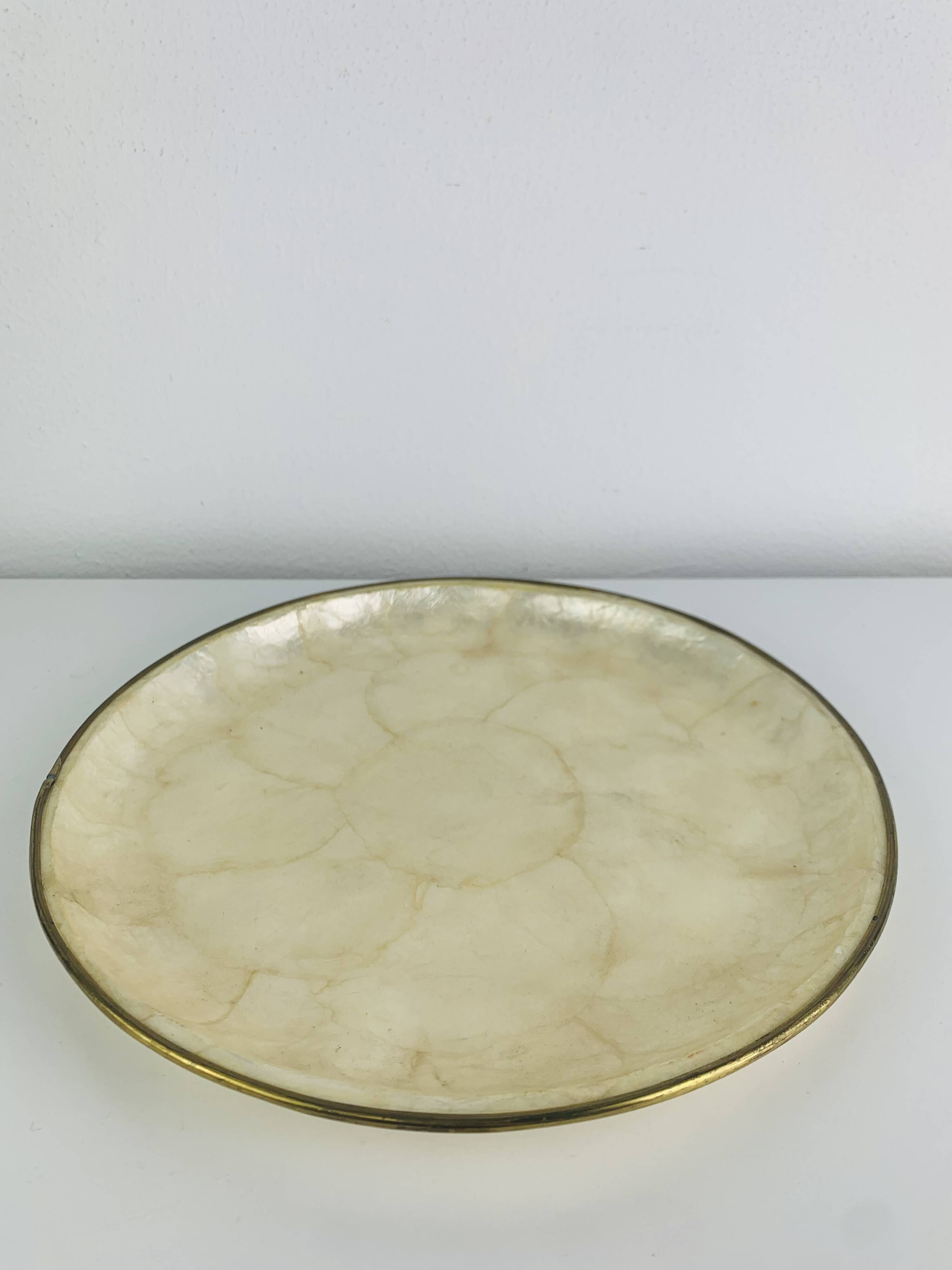 Mother-of-pearl and brass catchall, vintage