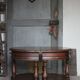 Pair of rounded wooden bedside tables, bedside table, end table.