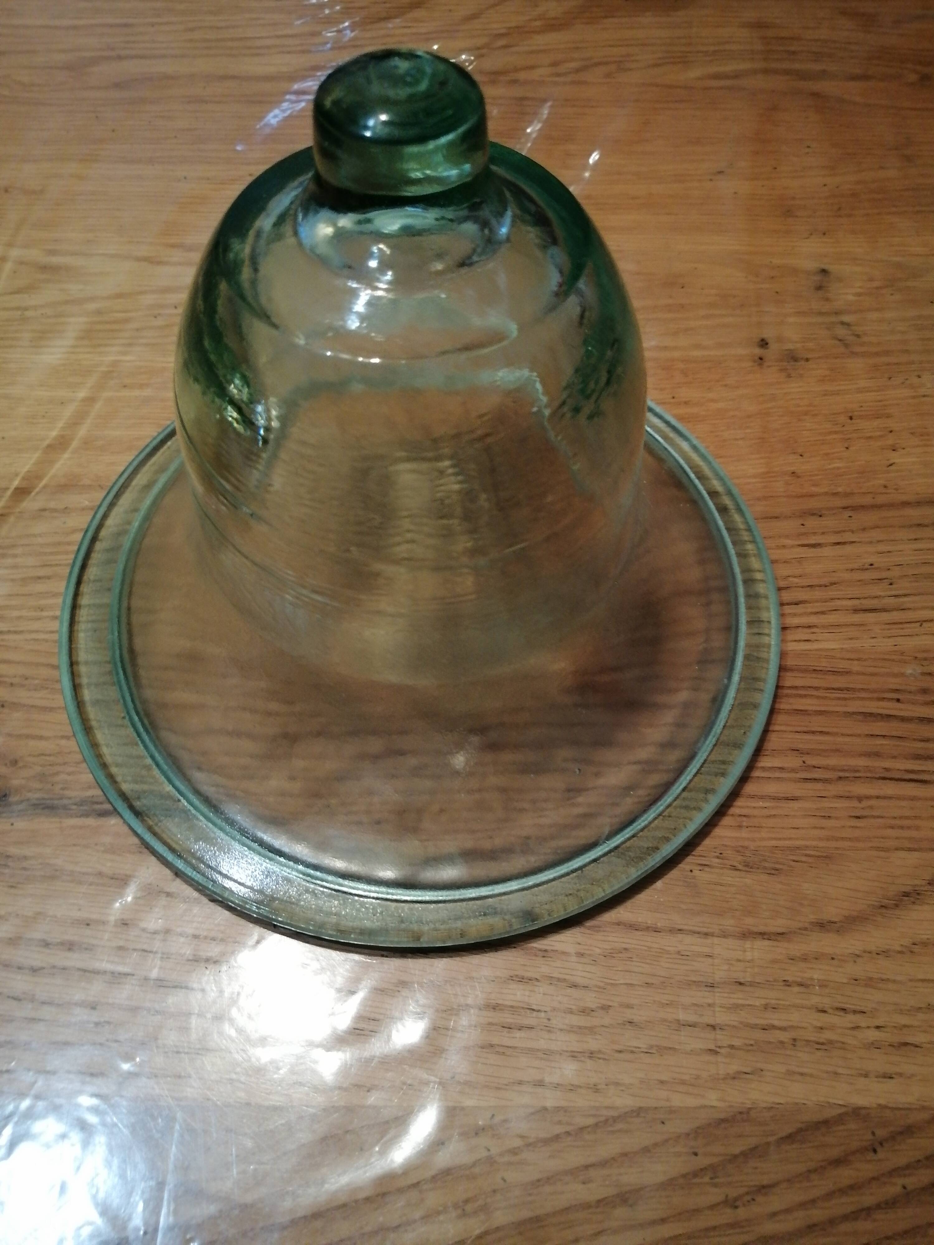 Vase en verre sur pieds fer forgé vintage