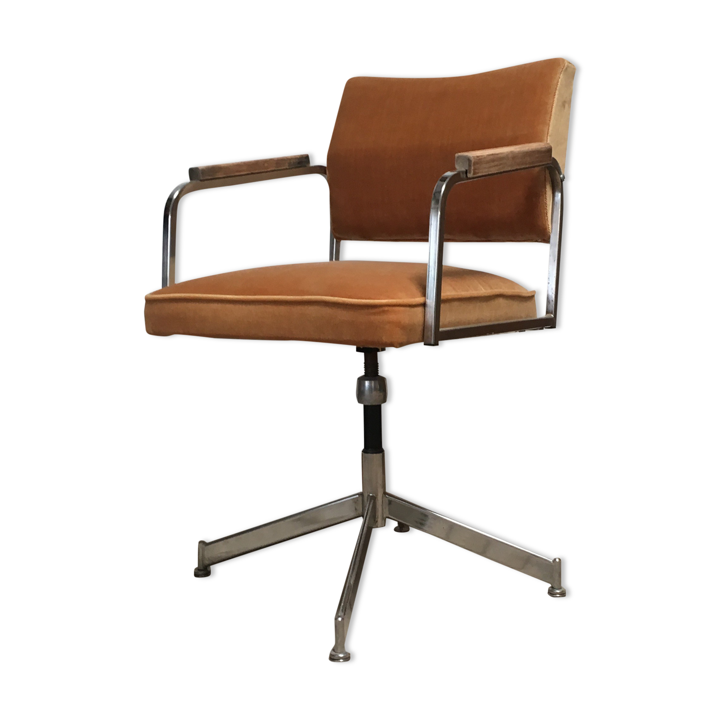 Chaise de bureau pivotante restaurée velours ocre