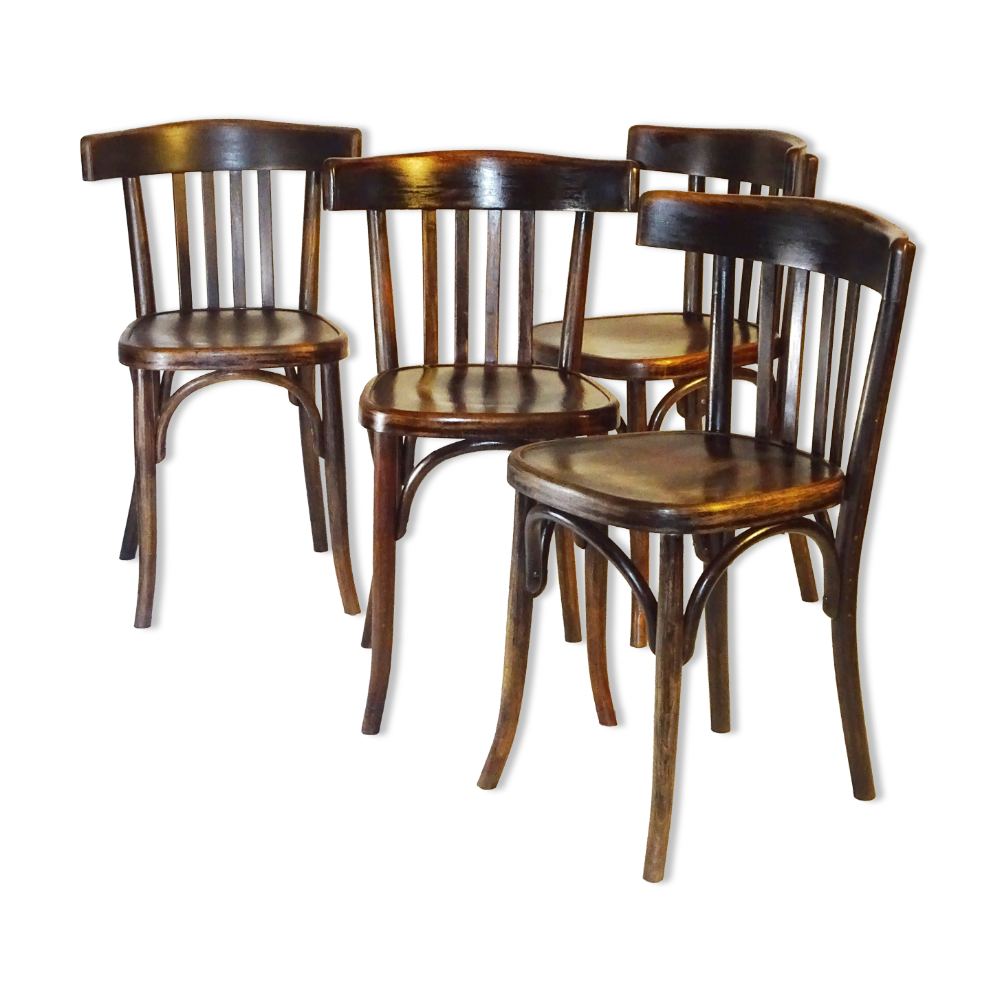 Suite de 4 chaises bistrot de Fischel 1930 bois-courbé