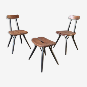 Chairs & stool Pirkka by Ilmari Tapiovaara, 1950