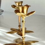 Pair of VINTAGE solid BRASS Flower CANDLE HOLDERS