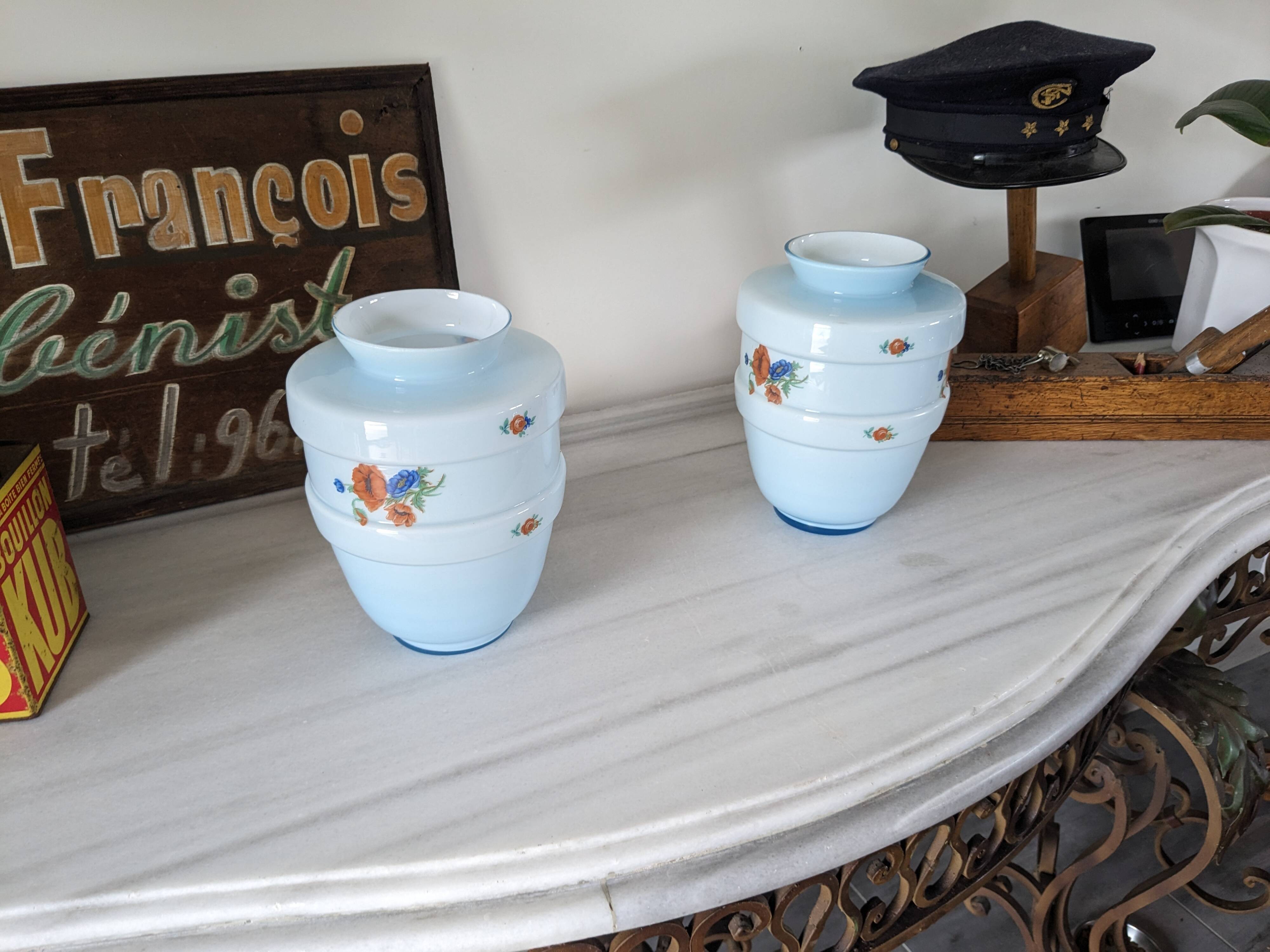 Pair of vintage blue opaline vases