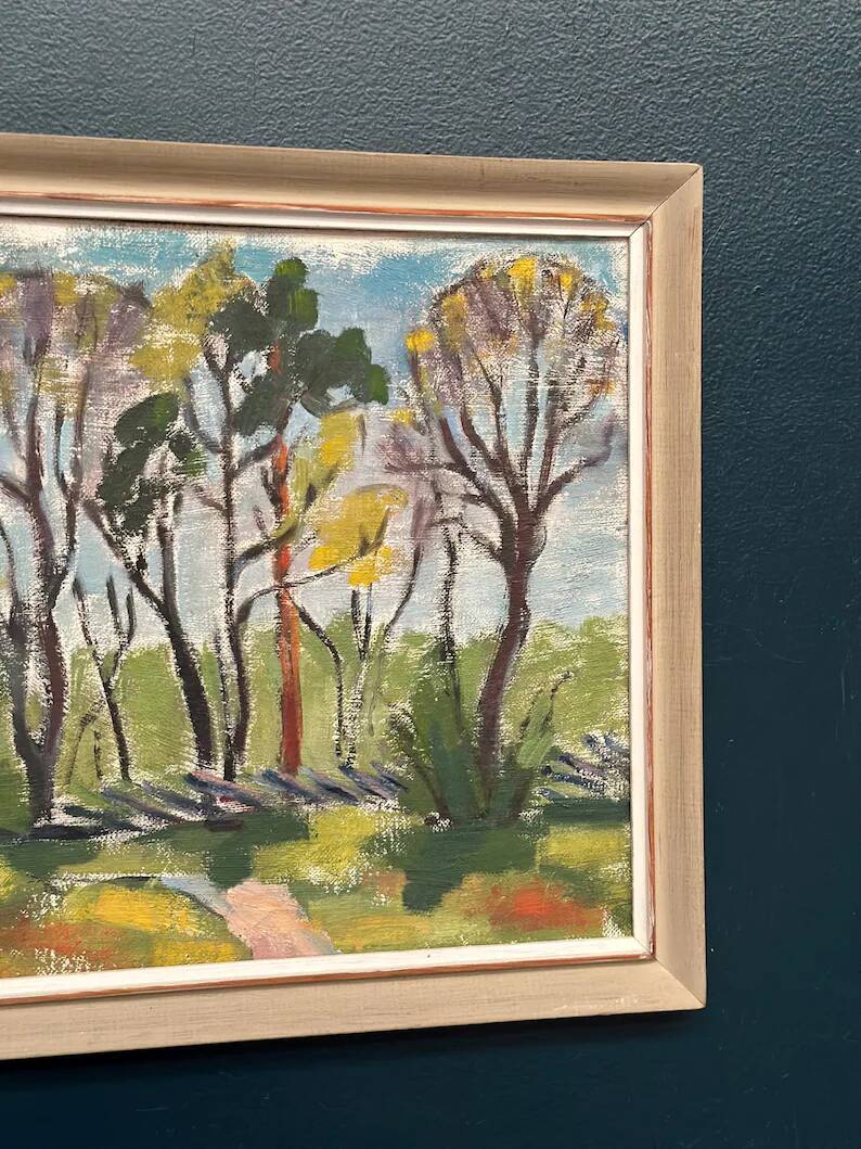 Original Swedish Oil on Panel - 'Forest Path'  – Unsigned Vintage & Framed