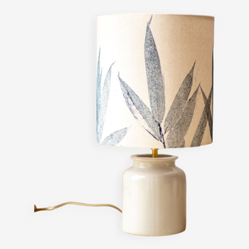Lampe pot à moutarde et abat jour impression végétale motif bambou
