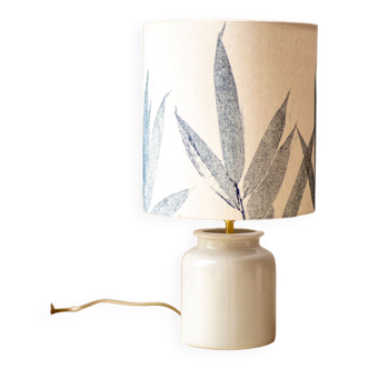 Lampe pot à moutarde et abat jour impression végétale motif bambou