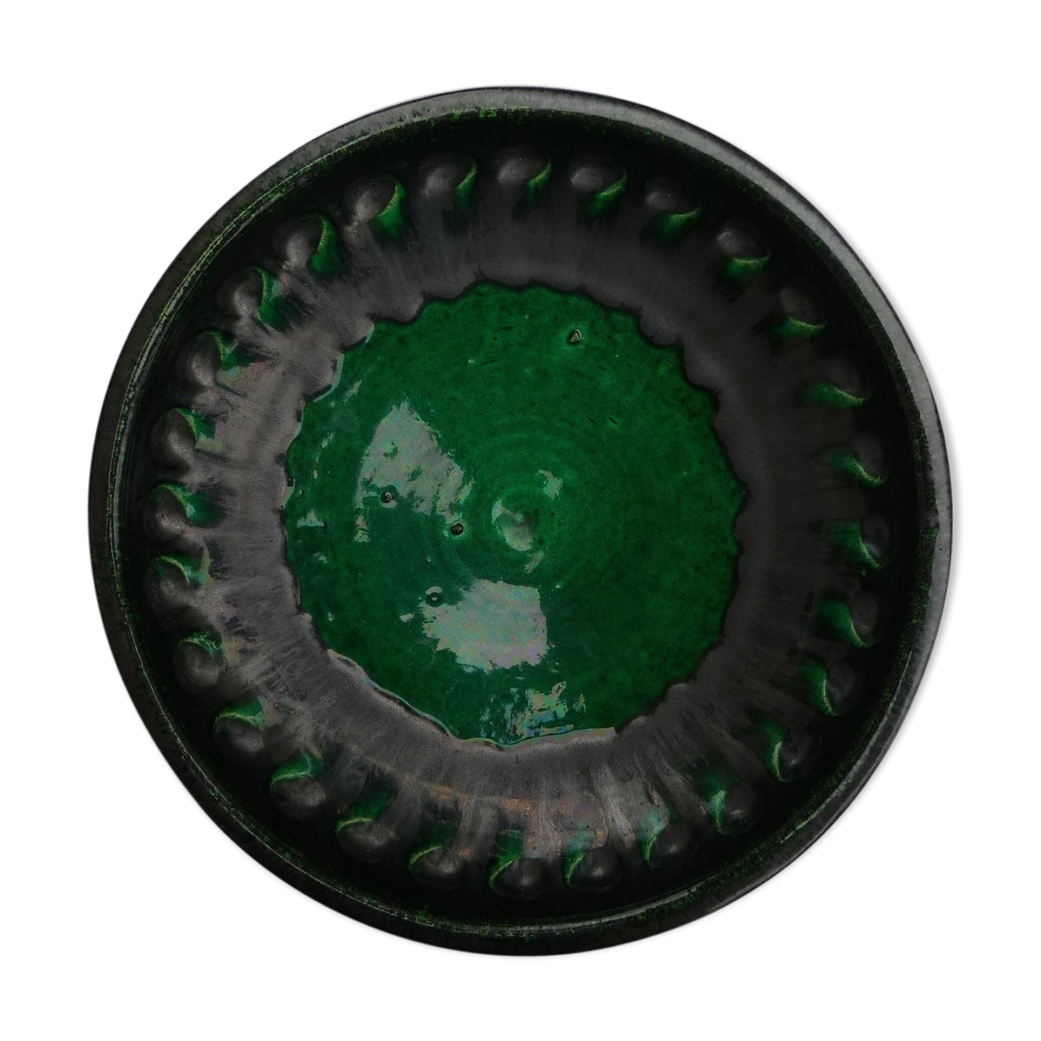 Plat noir et vert céramique originale signée Jean Garillon années 50