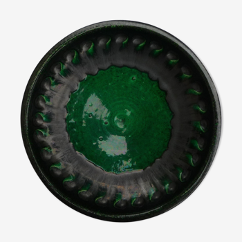Black and green dish, original ceramics signed Jean Garillon, years 50