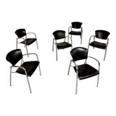 6 chaises cuir noir et métal chromé Brayton International vintage sa