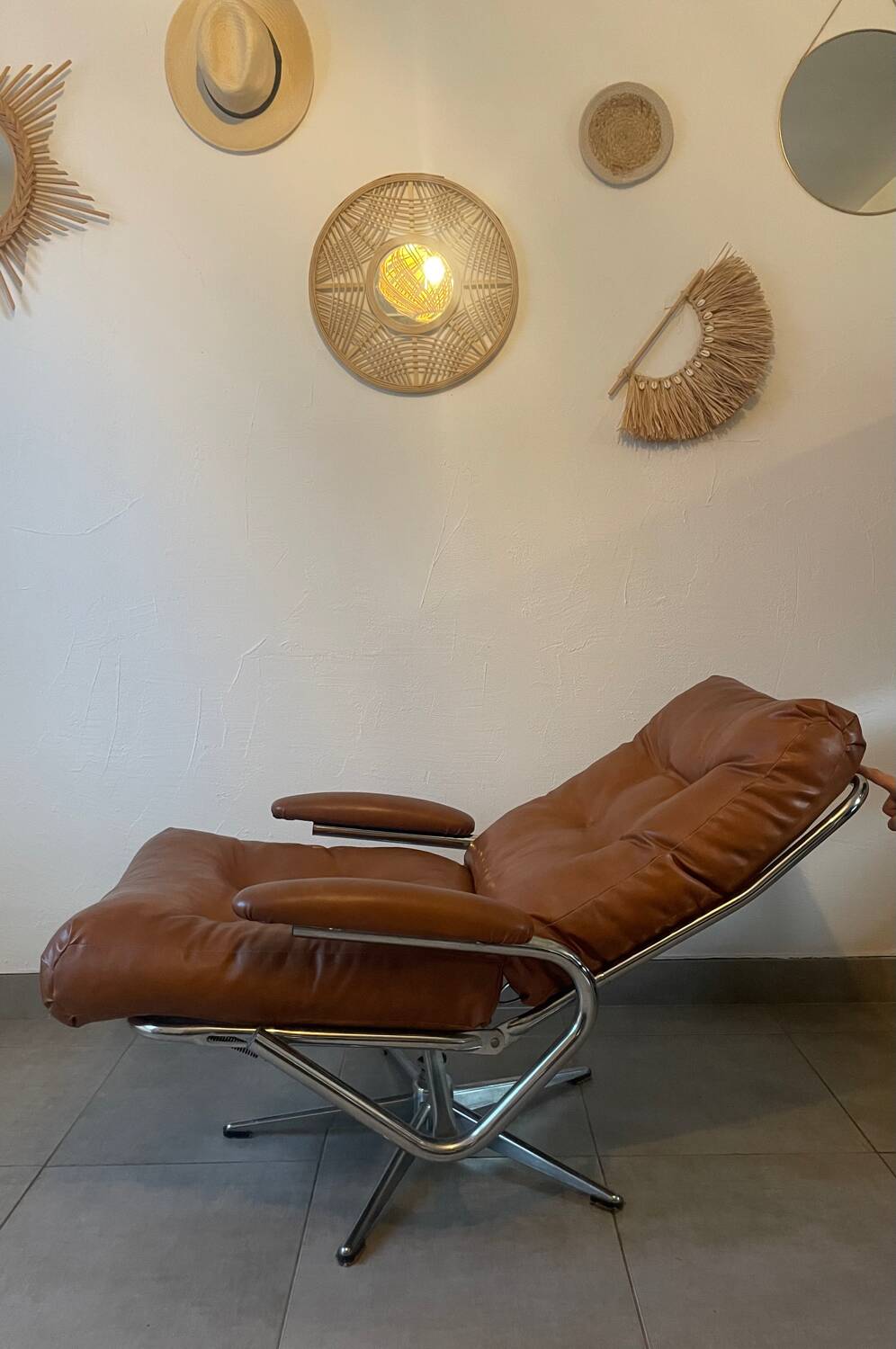 Vintage reclining lounge chair and footrest