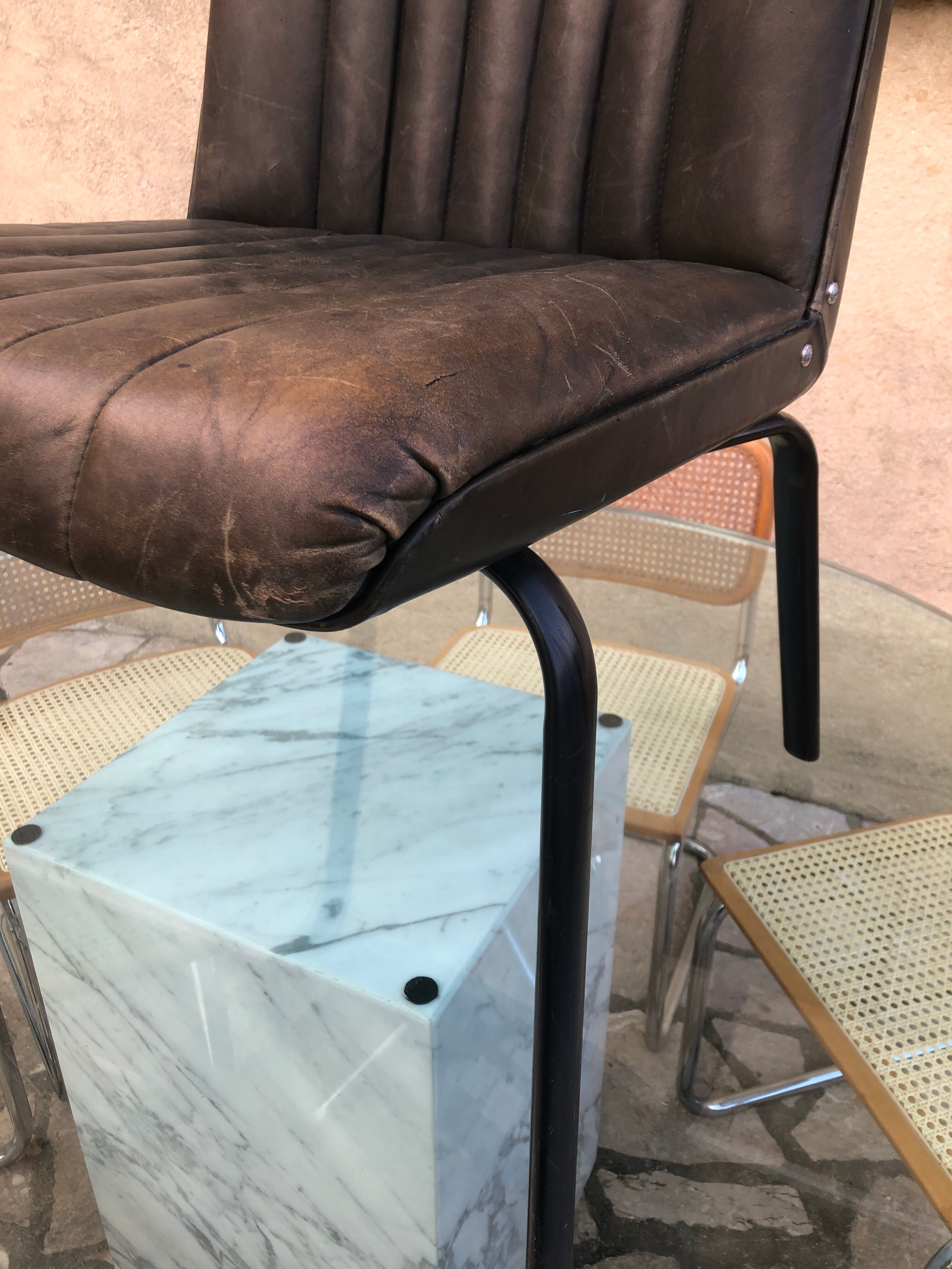 Bronze green leather armchair 1950