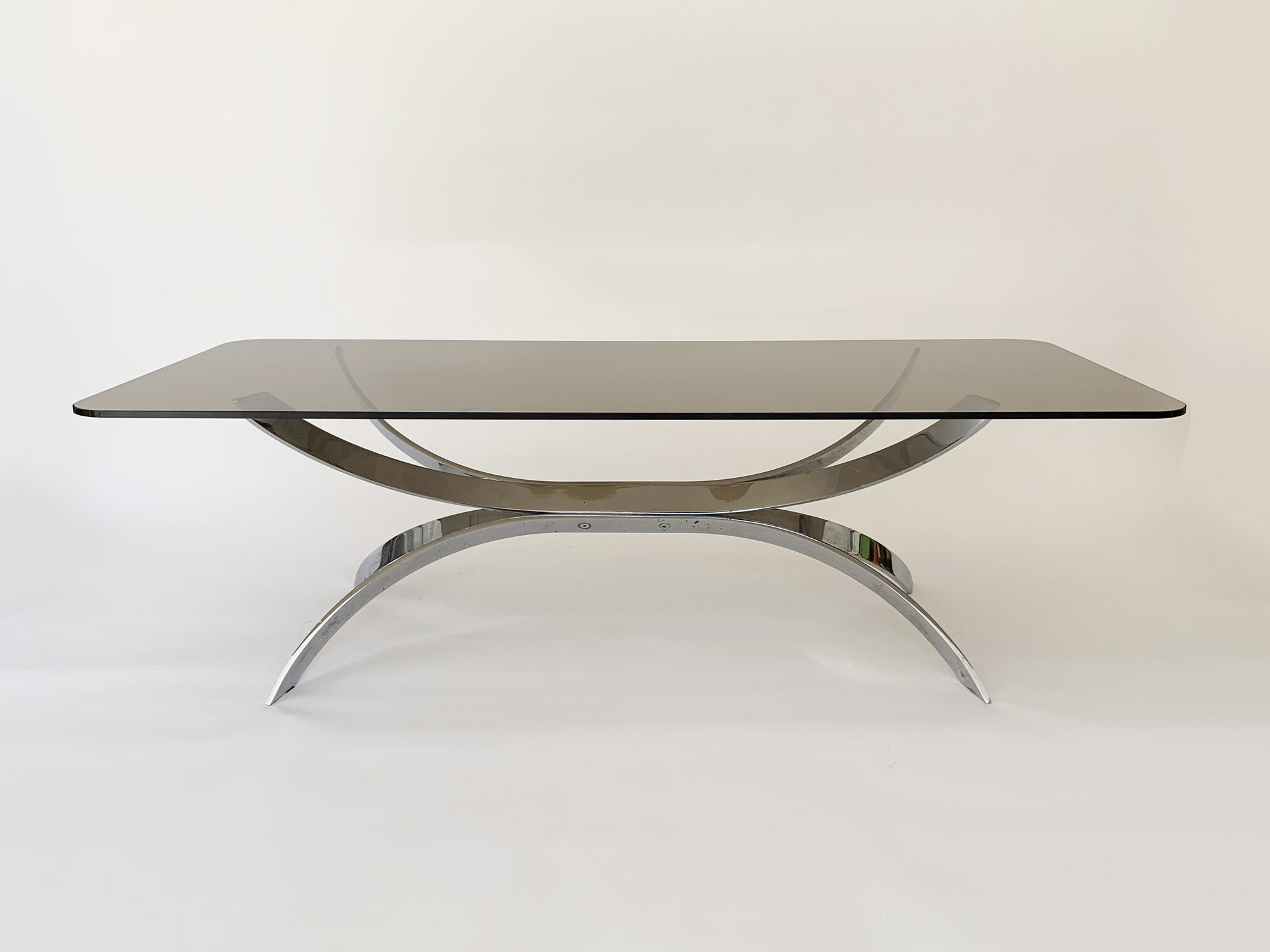 Chromed Vintage Coffe Table with Smoked Glass Top, 1970s