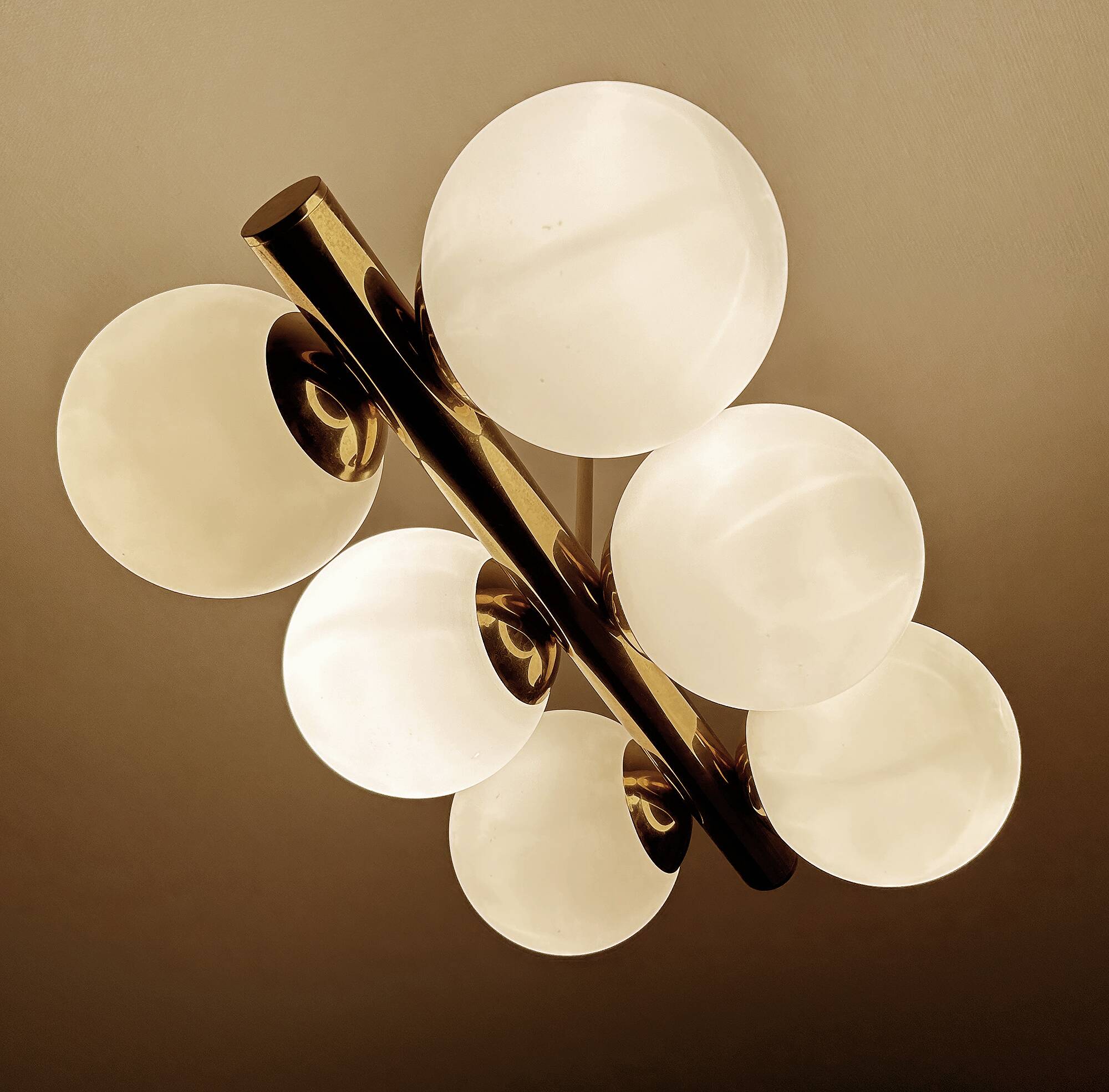 Vintage Glass Brass  Pendant Light, 1950s