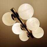 Suspension vintage en verre et laiton, années 1950