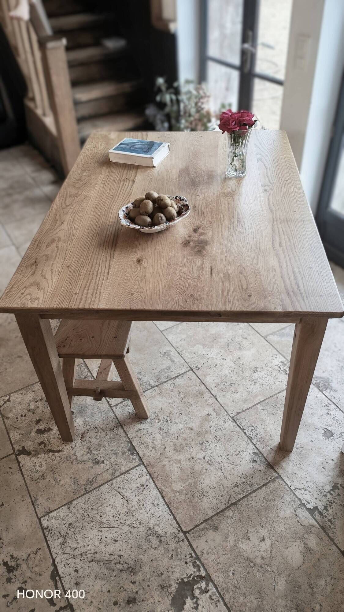 Farm table and bench ("A frame") in solid French oak.