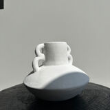 Handmade terracotta vase painted white with double handles H:16 D:20