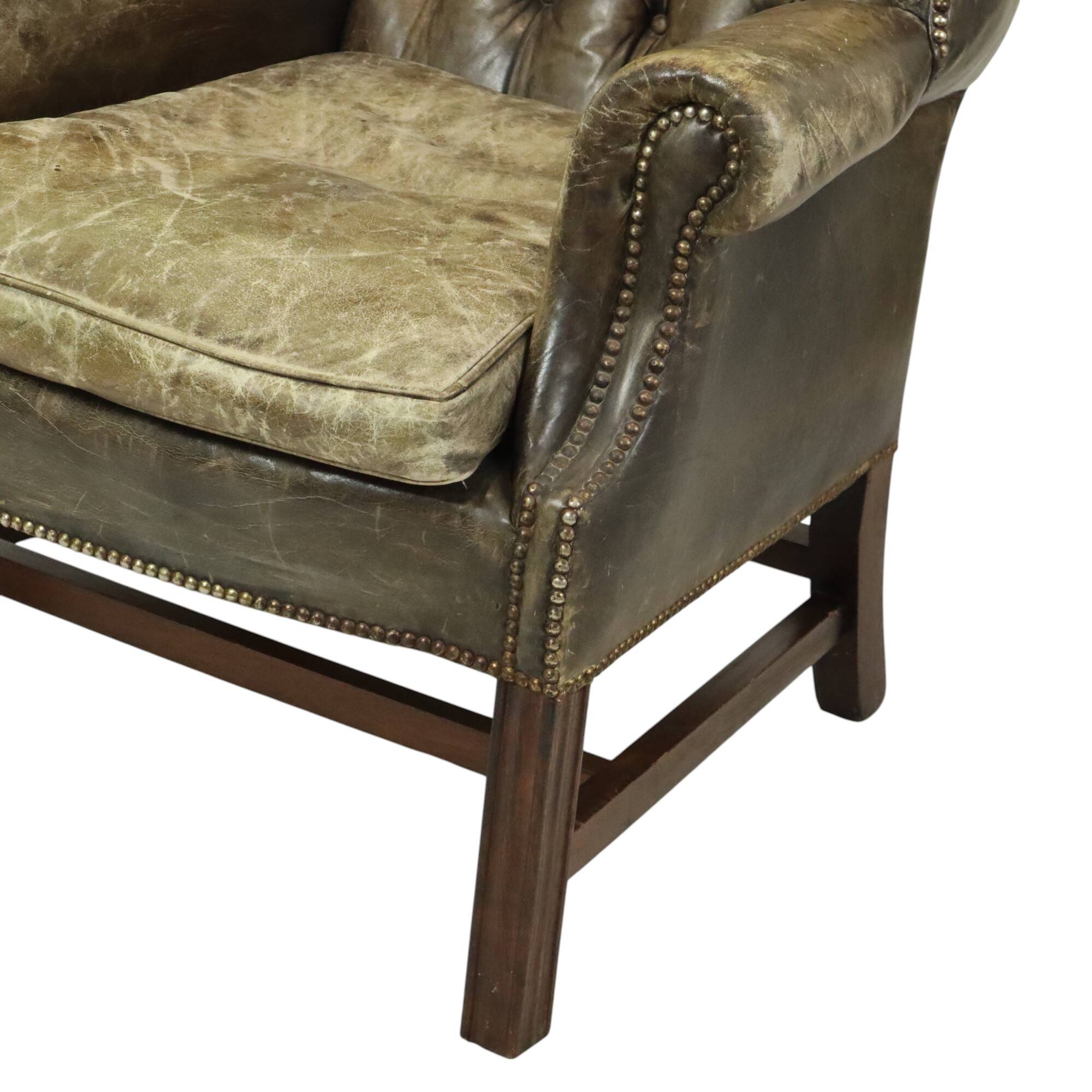 Old Green Chesterfield Armchair Wingchair