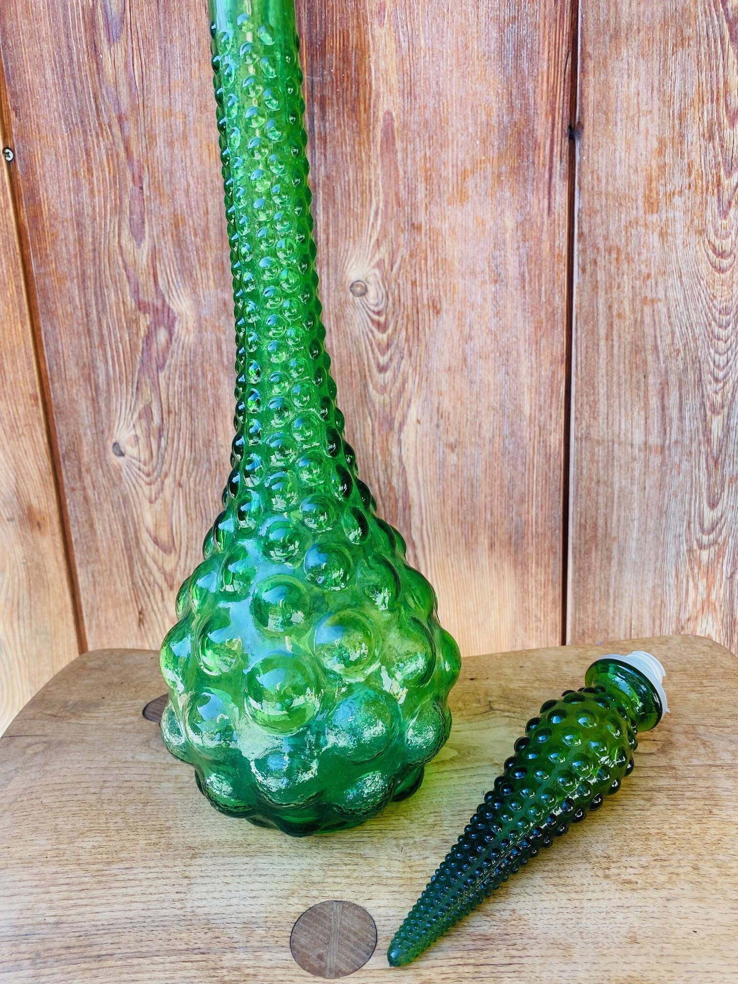 Italian carafe Empoli in green bubbled glass from the 1970s.
