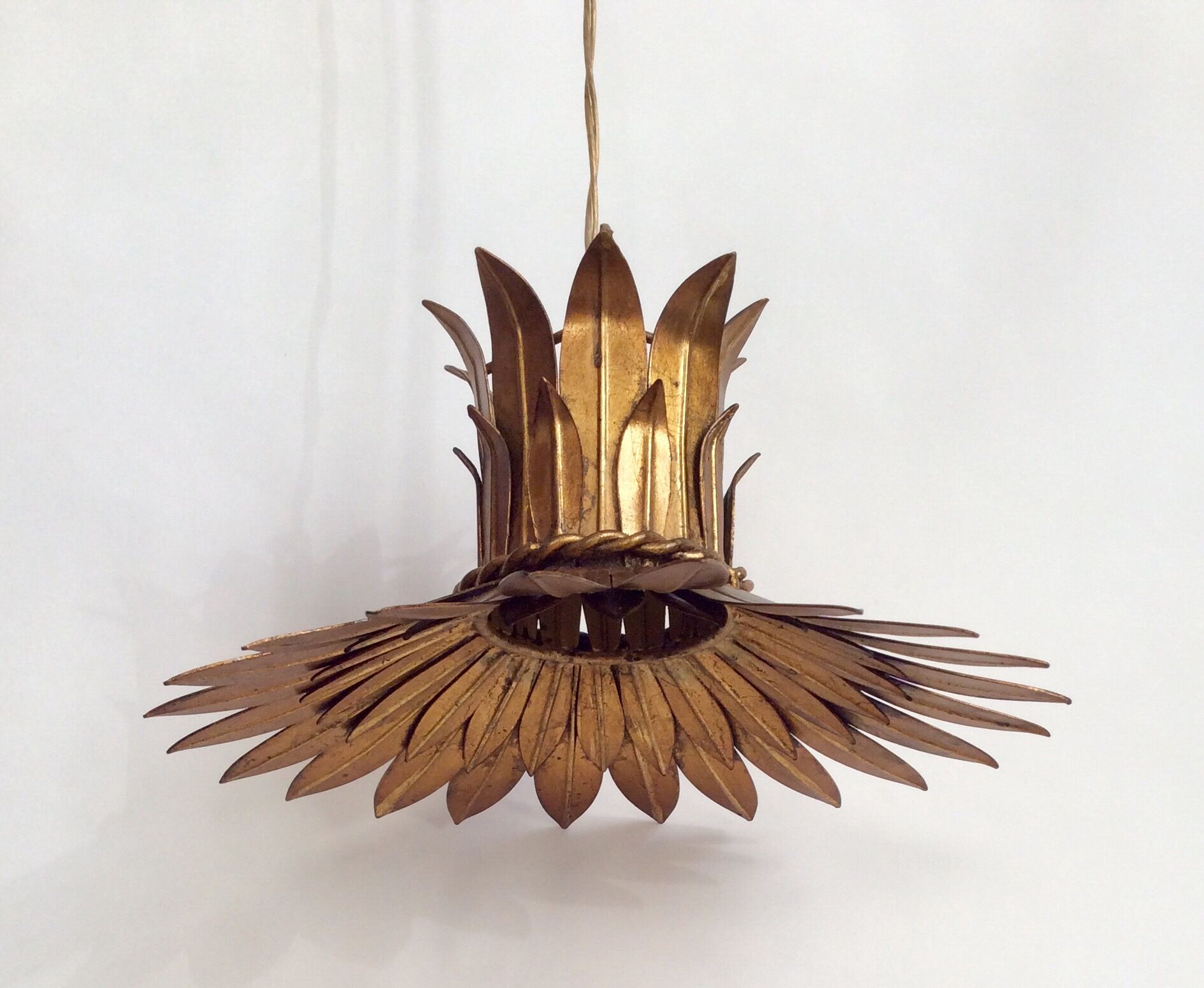 Pendant light  leaves gold metal, 50's