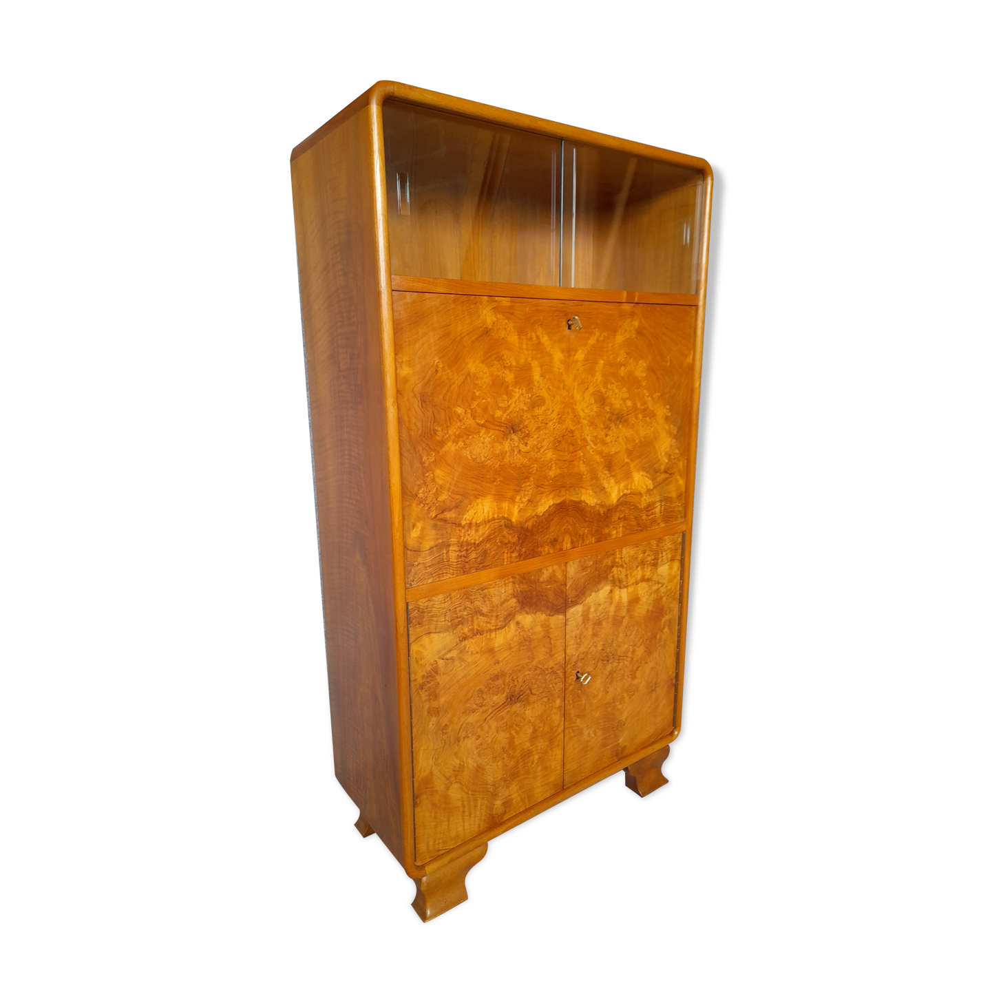 Art Deco secretary in walnut and walnut bramble