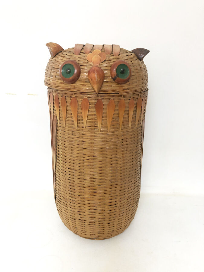 Vintage laundry basket "owls", 1970