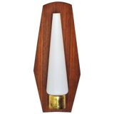 Scandinavian modern danish wall light in teak, brass and opaline glass, 1960s