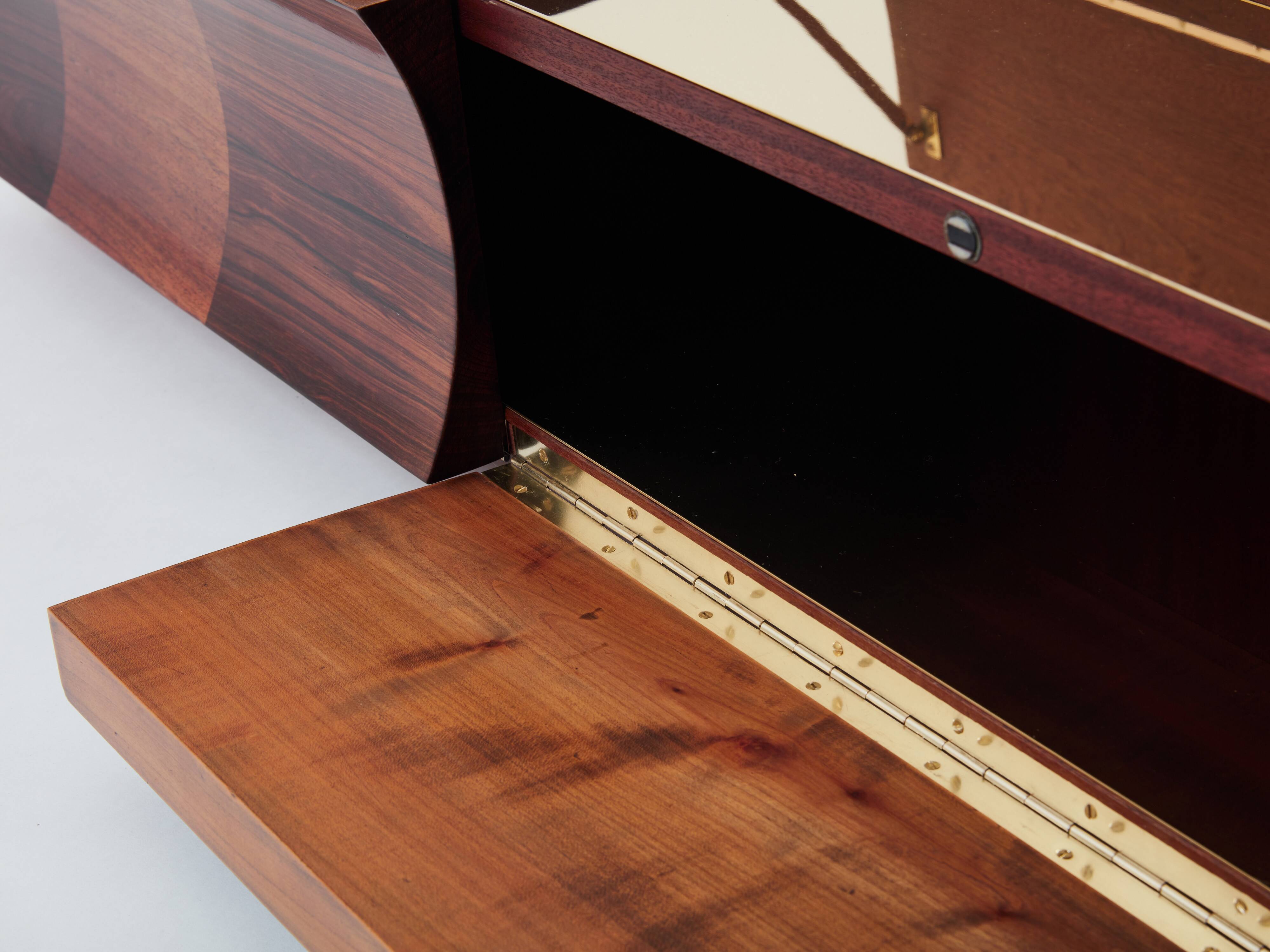 Bar chest in wood and brass marquetry signed Michel Lefèvre 1960