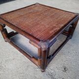 Vintage square rattan coffee table 1970