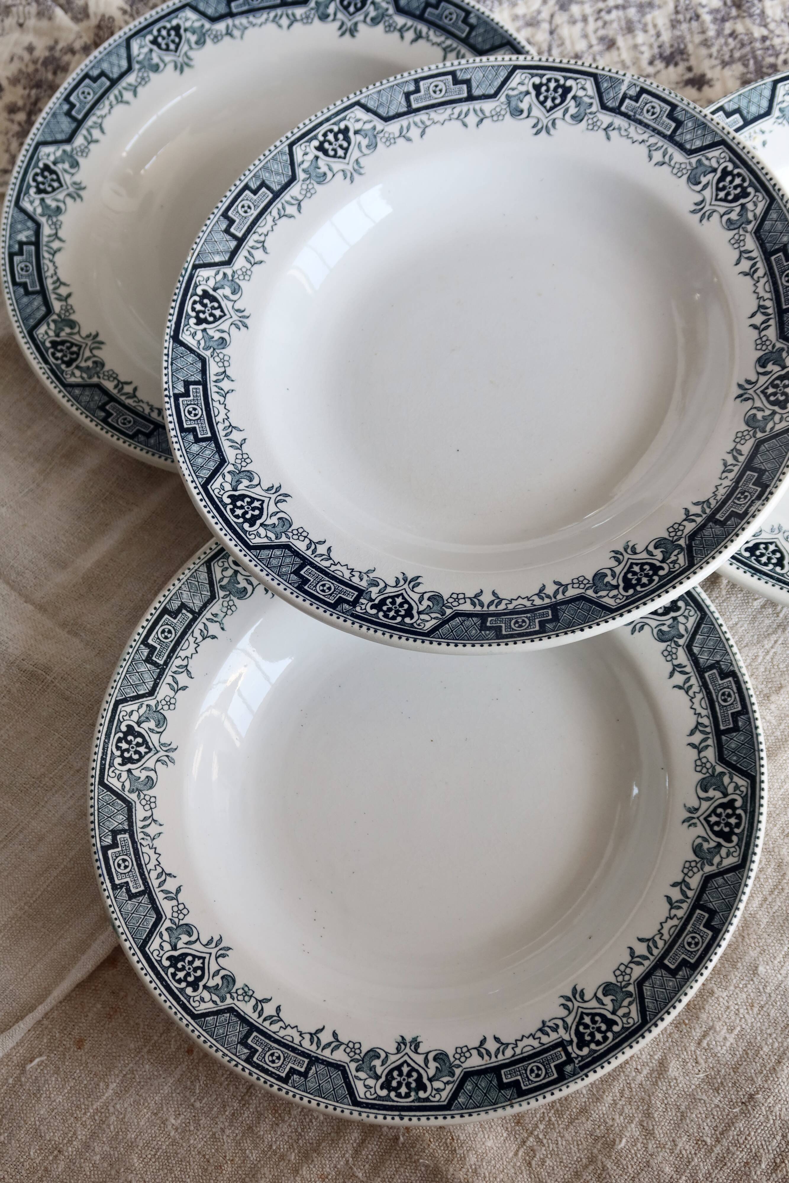 4 vintage deep plates in ironstone, Morocco model - Moulin des Loups