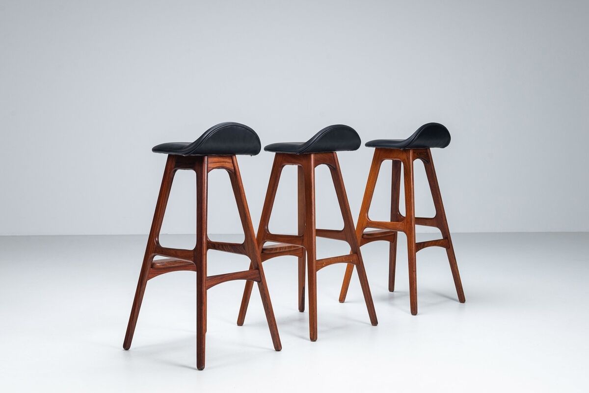 Erik Buch set of three “OD61” bar stools in rosewood Oddense Denmark 1965
