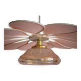 Pink Rattan and Linen Flower Pendant Light and Vintage Pink Translucent Globe