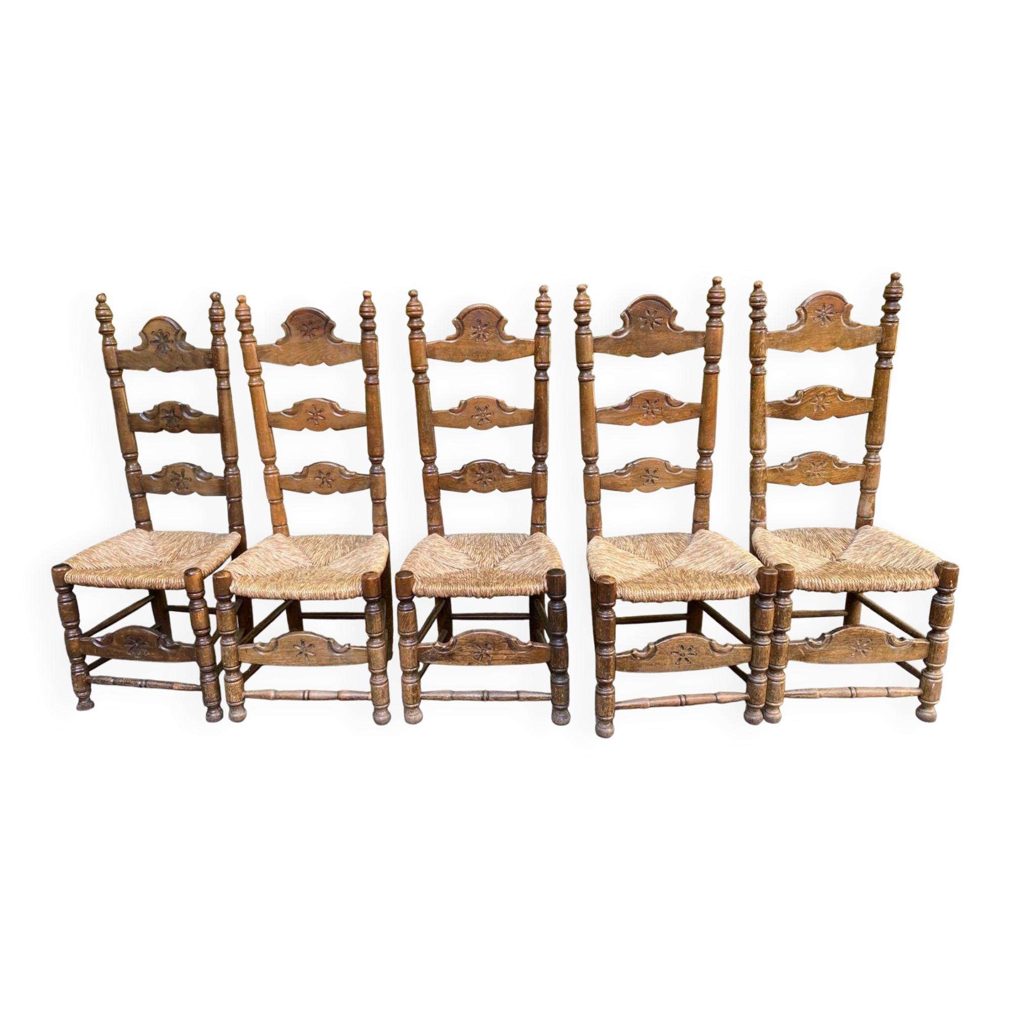 Lot de 5 ou 4 chaises à manger de style traditionnel rustique chic paillées